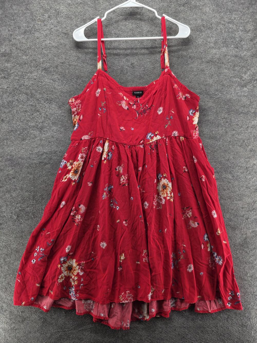 Torrid Dress Womens 3 Red Sundress Midi Floral Rayon Lined Sweetheart Strappy